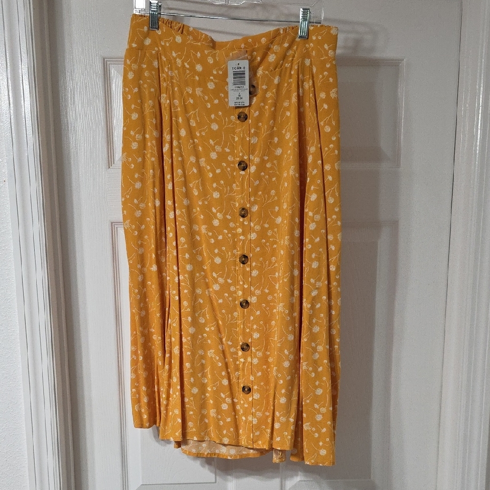 Torrid Mustard Floral Midi Skirt